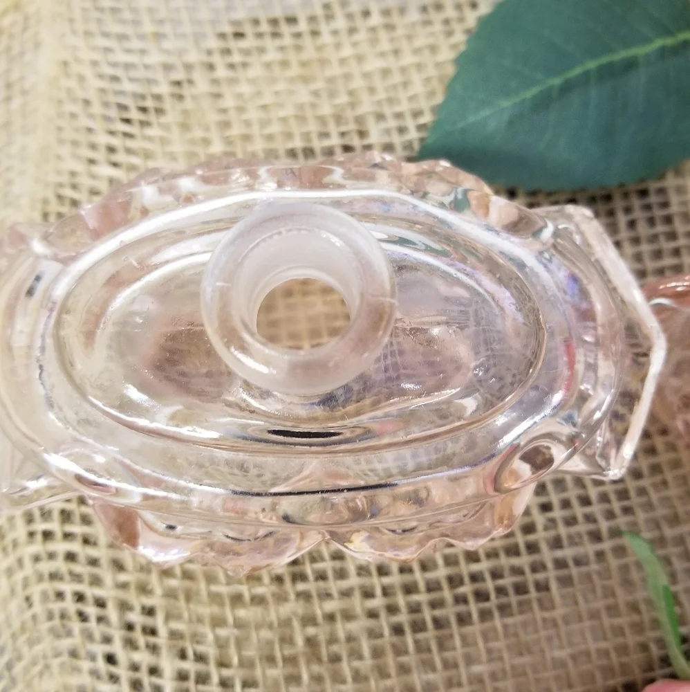 Vintage Pink Glass Perfume Bottle With Rose Stopper - Picture 10 of 16